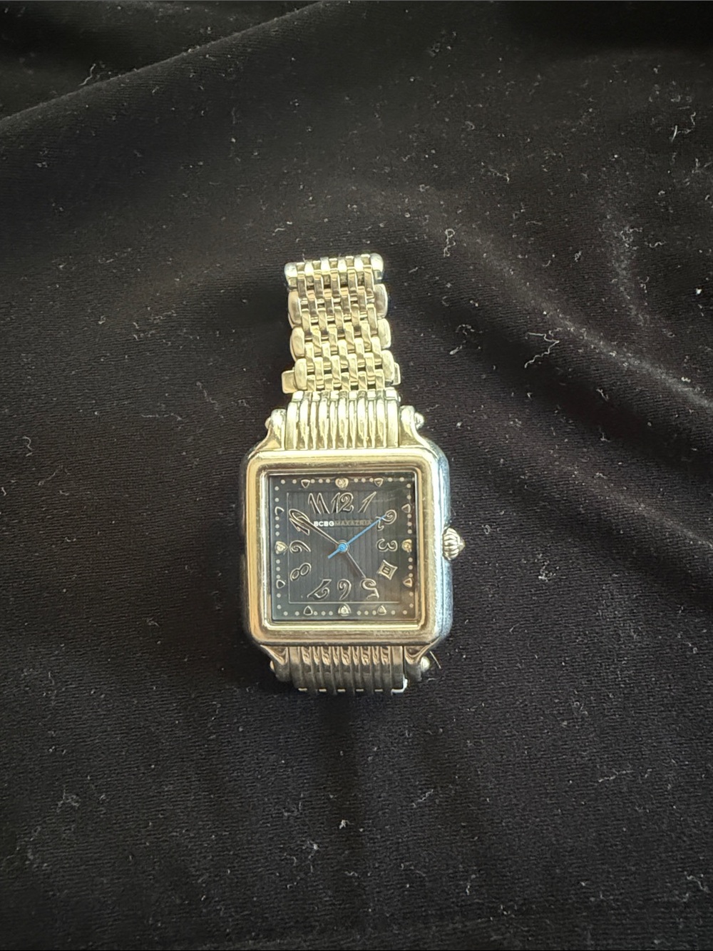 BCBGMaxAzria Silver-Tone Square Dial Women's Watch with Black Face